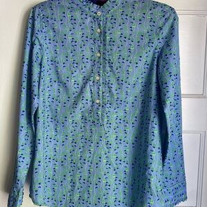 Blue and Green Patterned Women's Shirt
